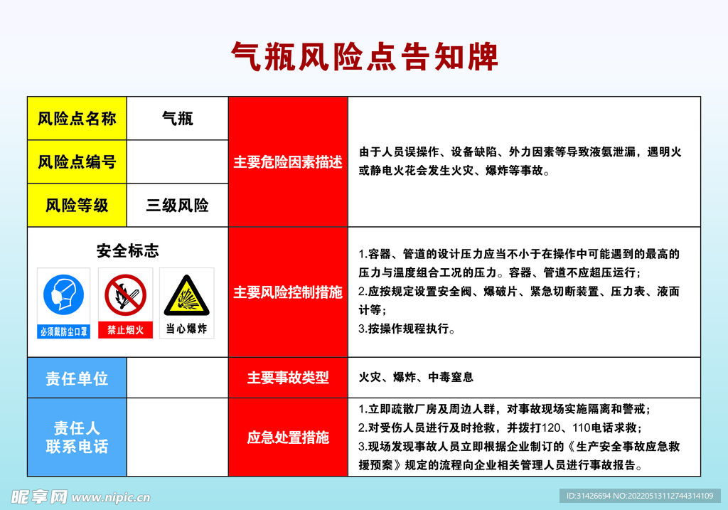 气瓶危险点告知牌