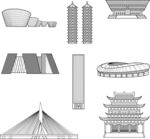 太原地标建筑免抠线条元素