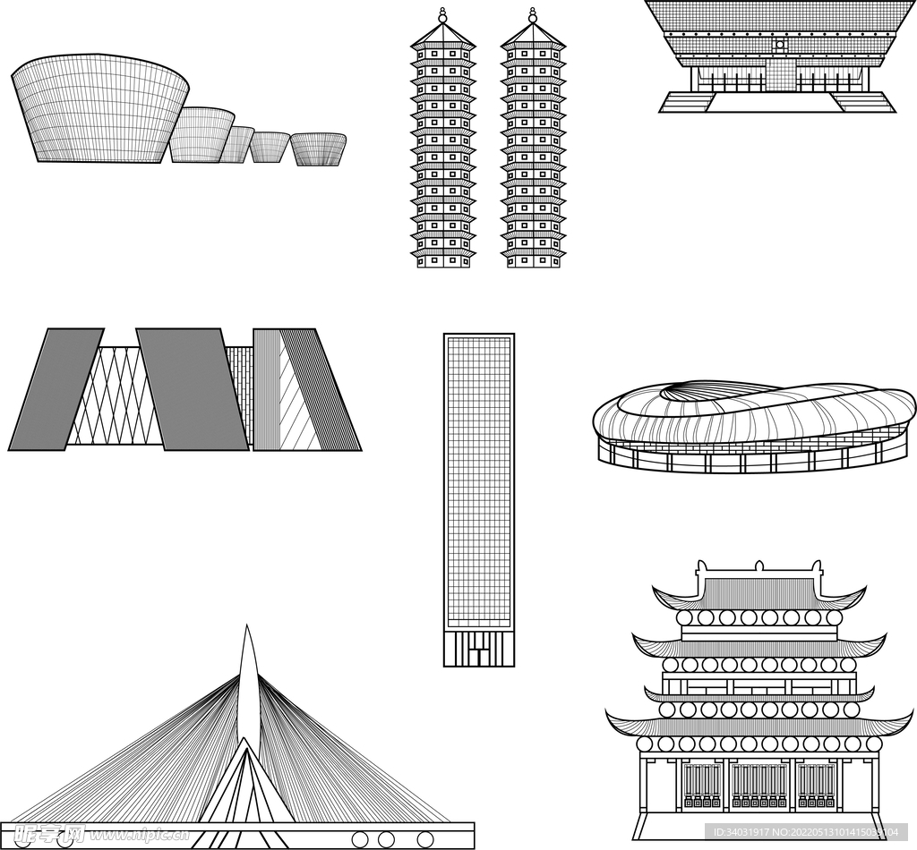 太原地标建筑免抠线条元素