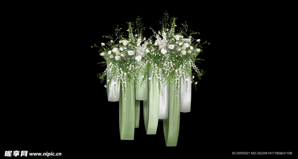 婚礼效果图手绘花艺吊顶素材绿白