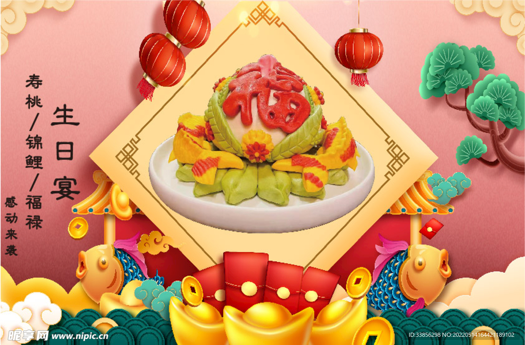 寿桃祝寿生日宴背景