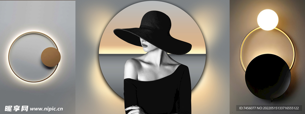 黑色帽子女性艺术装饰画
