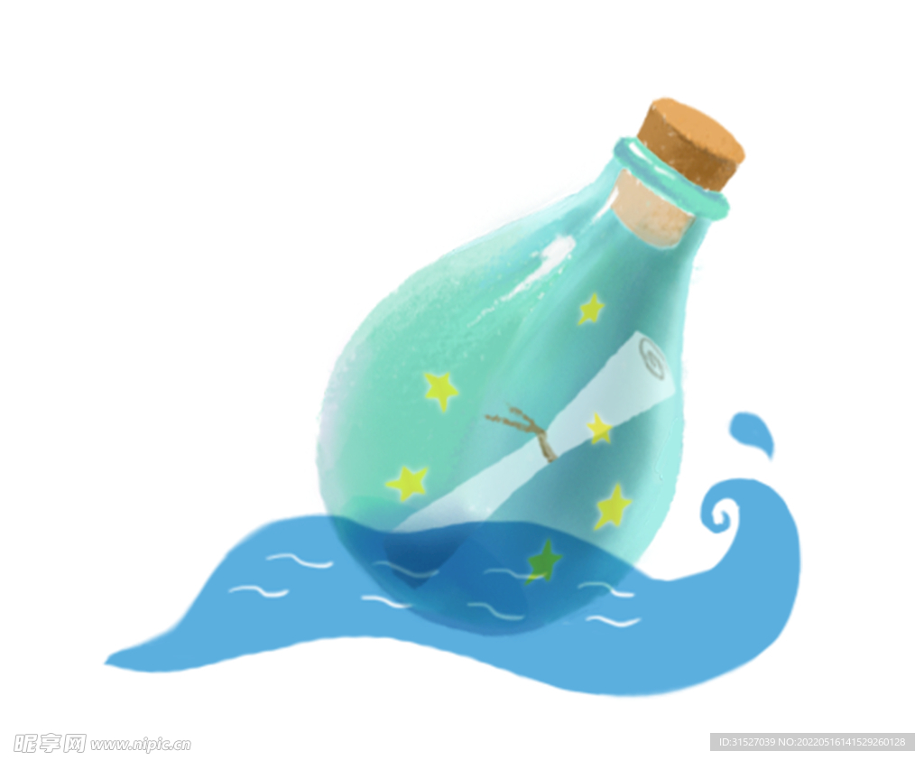 Cartoon Illustration Of A Drift Bottle, Beautiful Drift Bottle, Cartoon Illustration, Drift ...