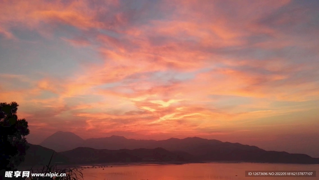 山 黄昏日落山景色  海天一色