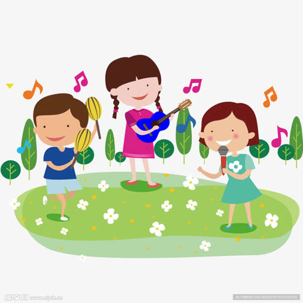 草地演奏音乐的儿童