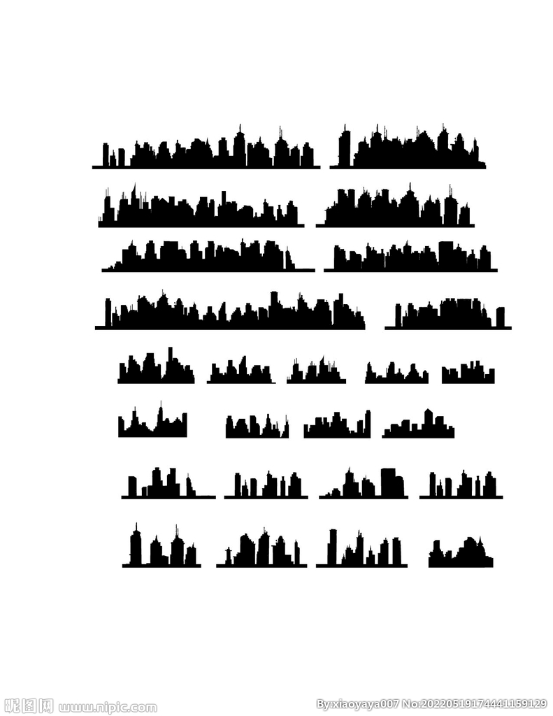城市黑白剪影矢量图
