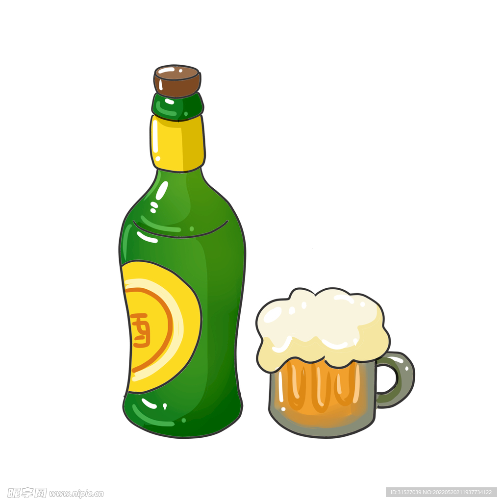 啤酒瓶啤酒杯插画
