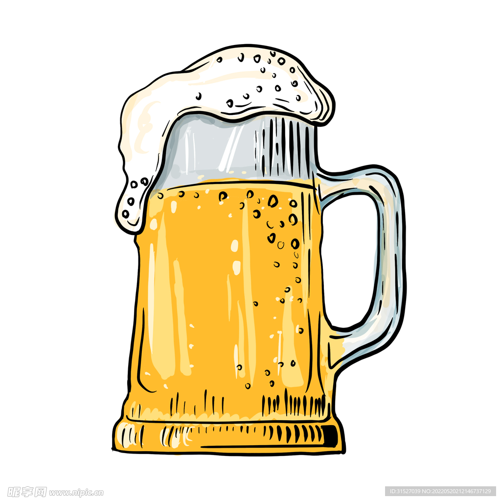 玻璃杯啤酒手绘插画