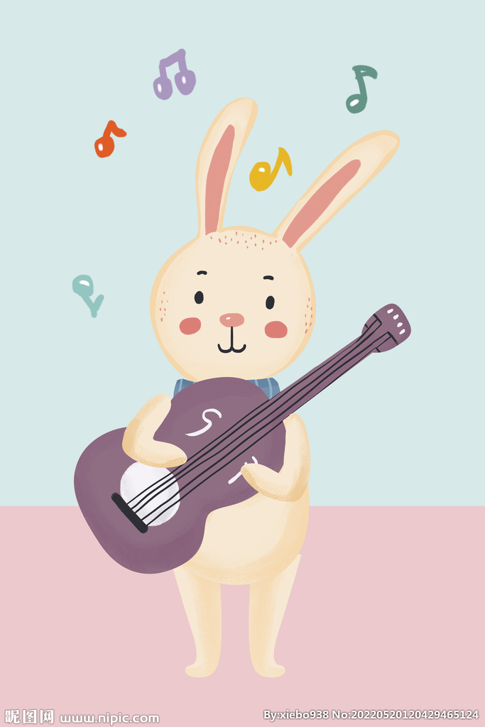 吉他兔子卡通装饰画艺术画