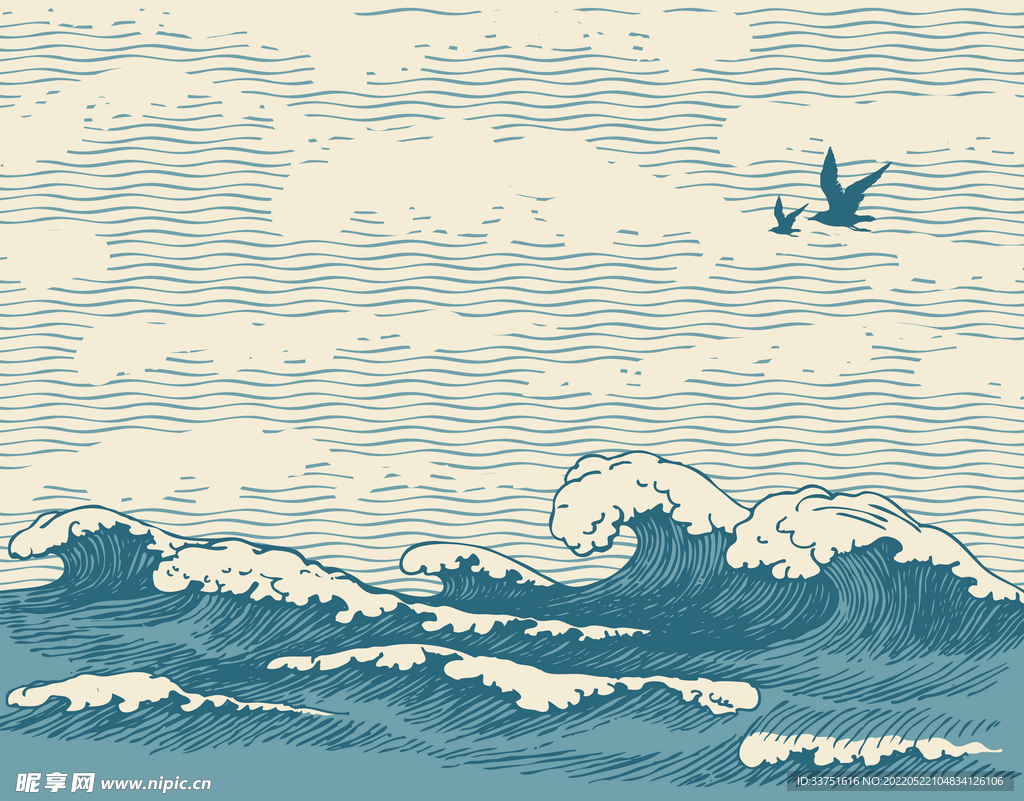 海浪风景插画