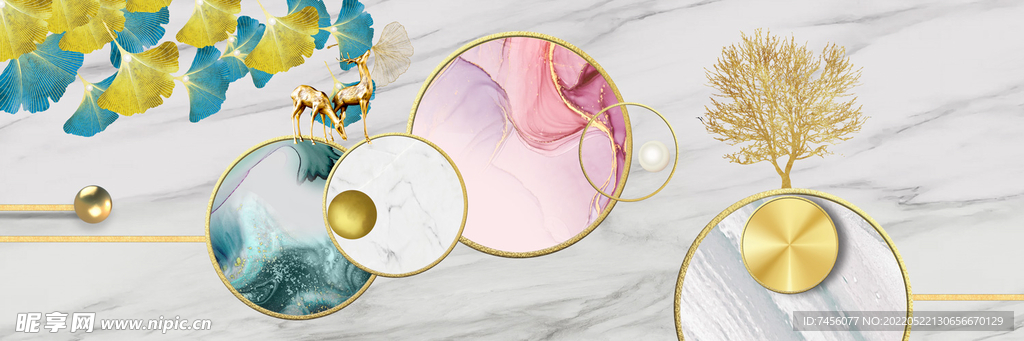 轻奢大理石麋鹿圆环艺术挂画装饰