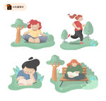 户外女子卡通插画