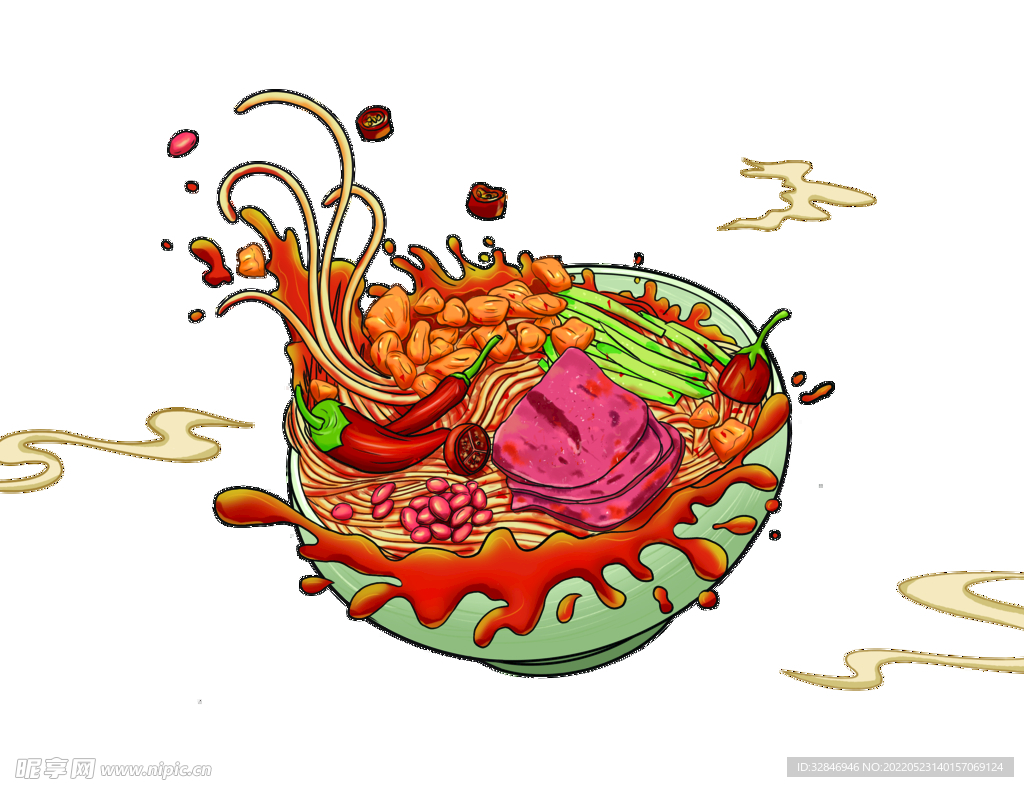 麻辣小面米粉米线插画素材