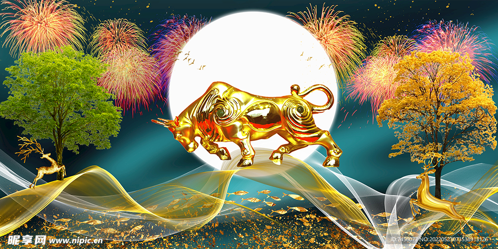 金牛中式艺术挂画装饰画