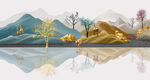 麋鹿山水湖泊艺术挂画装饰画