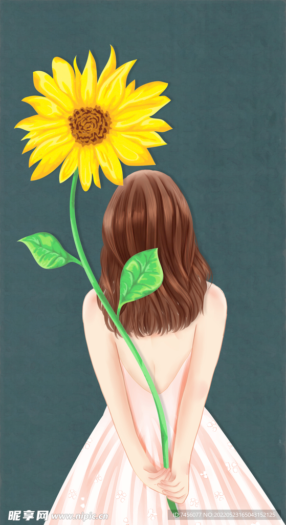 水彩女性花卉装饰画挂画