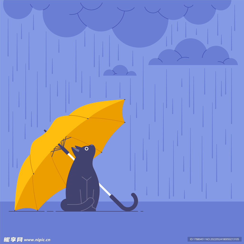 雨伞和猫咪插画
