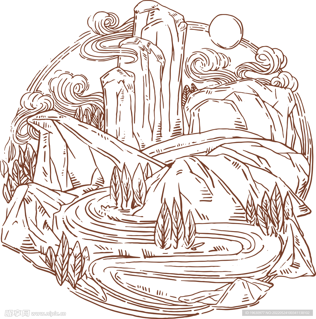武夷山插画线稿素材
