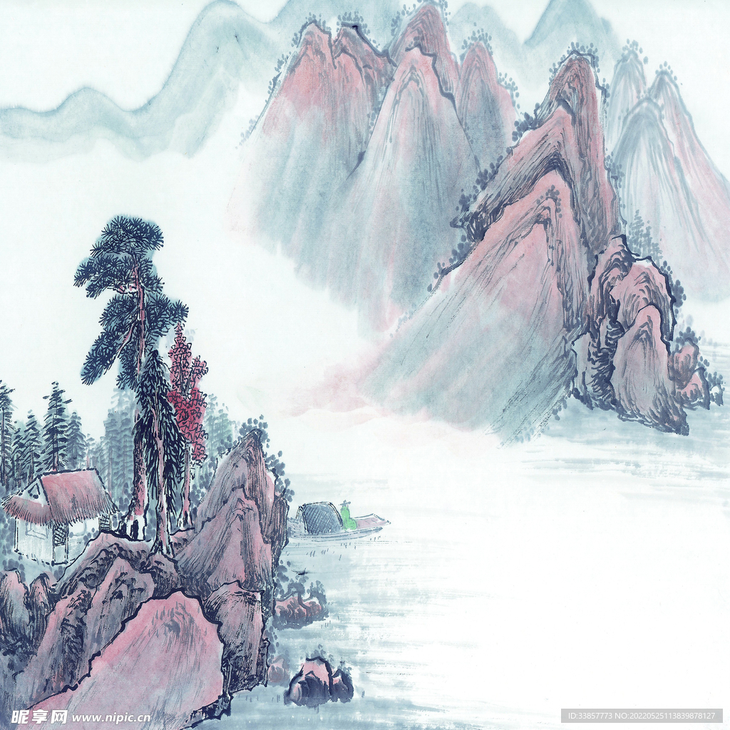 大幅国画山水巨幅背景画