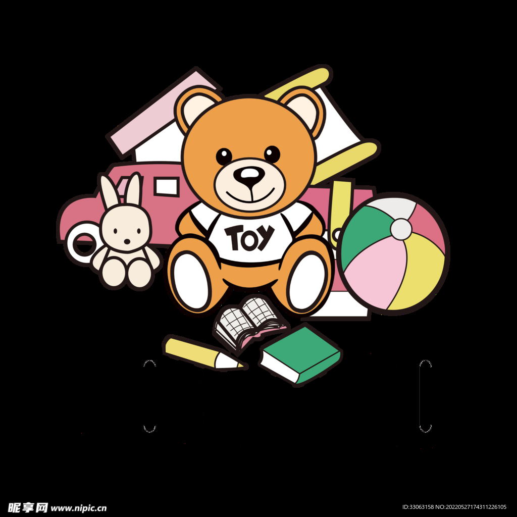 潮牌小熊插画手绘印花T恤图案