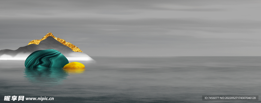 金色石头湖泊艺术挂画装饰画