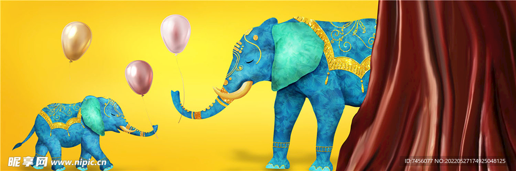 大象水彩气球艺术挂画装饰画