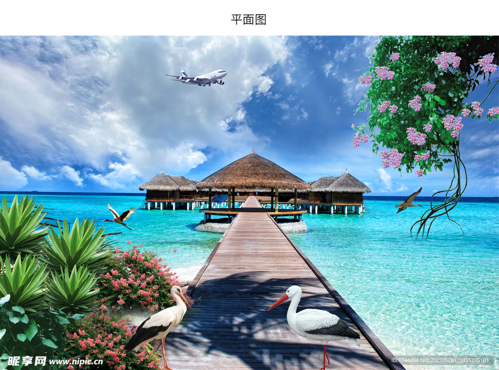 蓝天白云马尔代夫海景图片