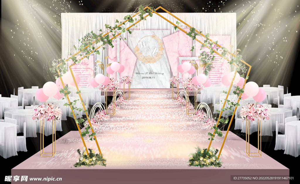 粉色大理石纹婚礼效果图