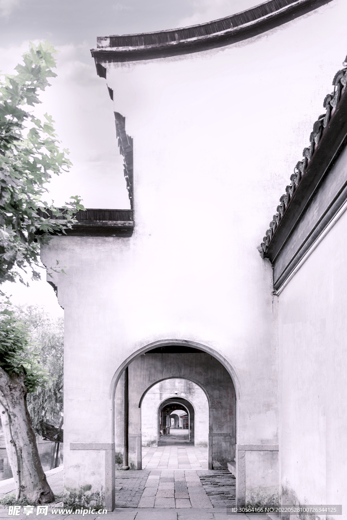 户外复古徽派建筑