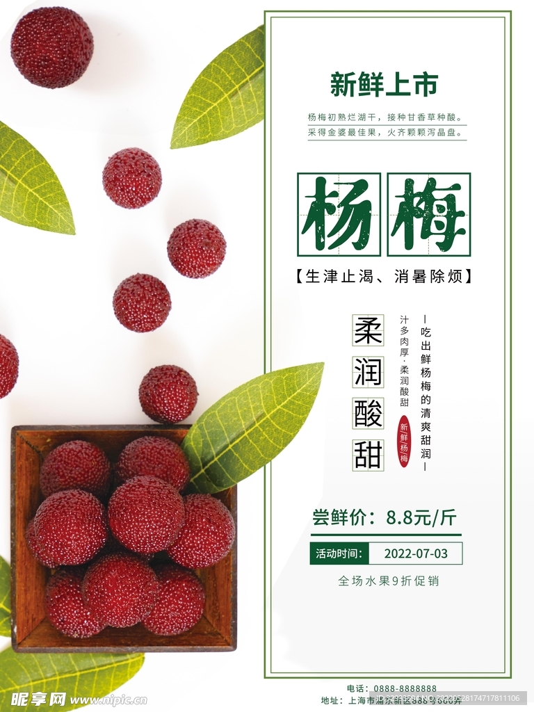 夏季时令水果杨梅销售海报