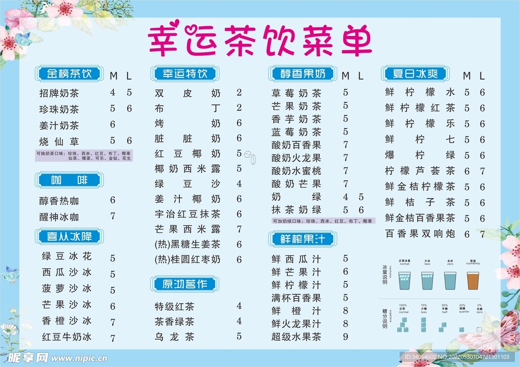 奶茶菜单