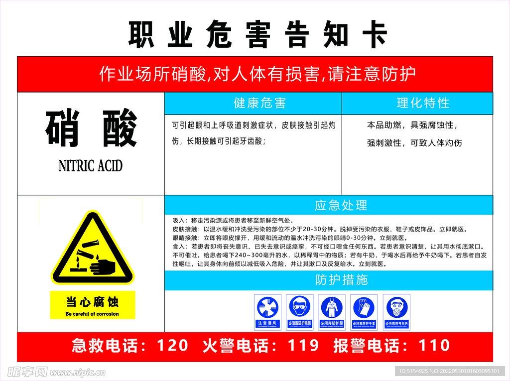 硝酸职业危害告知卡 