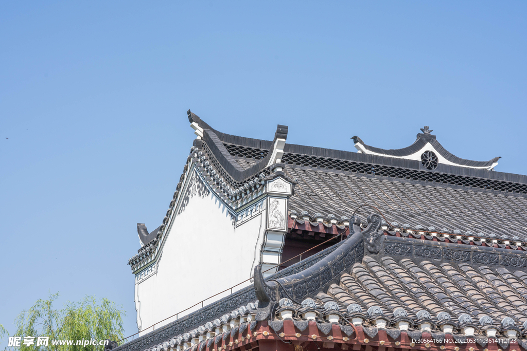 户外复古徽派建筑