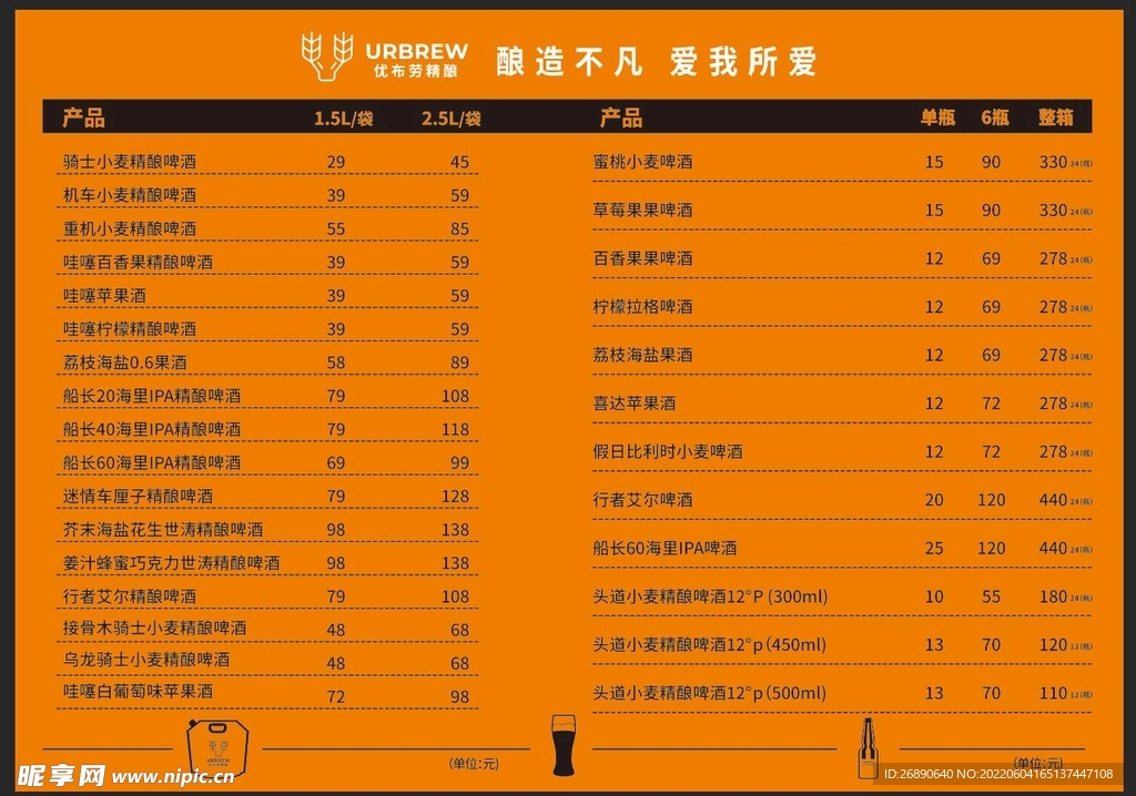 啤酒价目表 