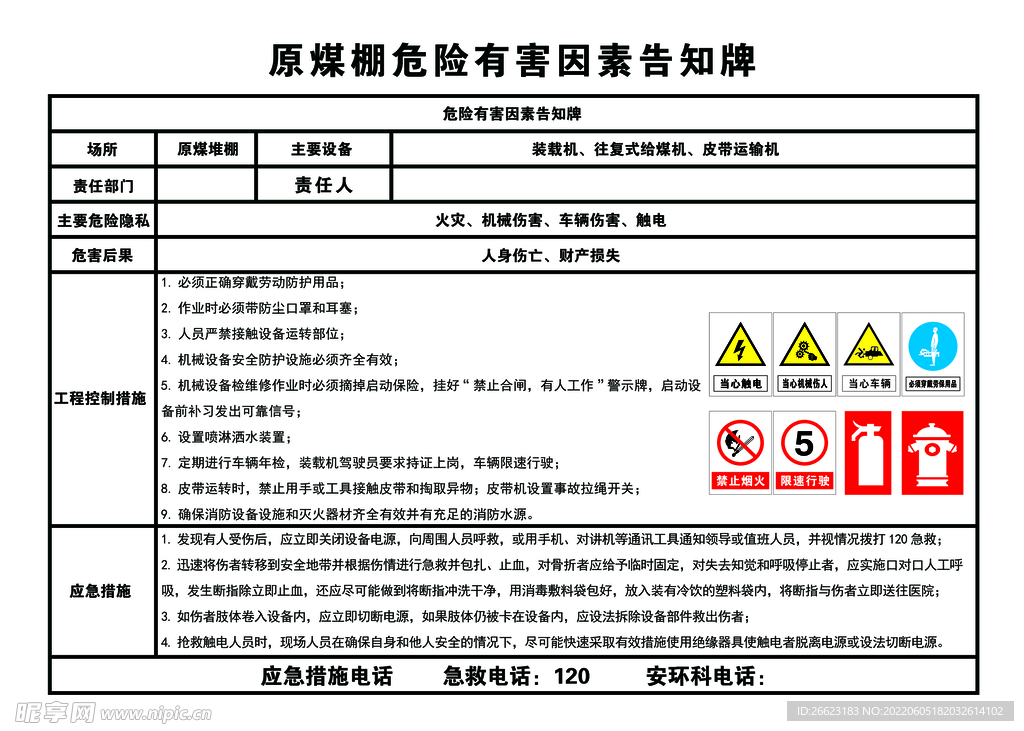 原煤棚危险有害因素告知牌