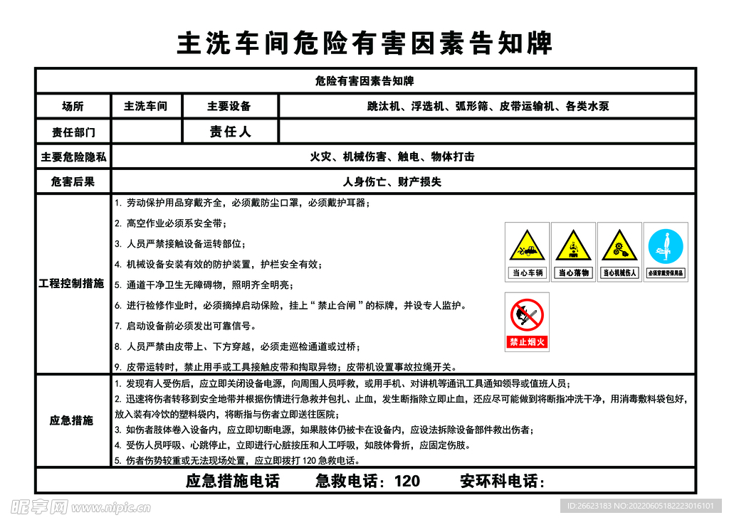 主洗车间危险有害因素告知牌