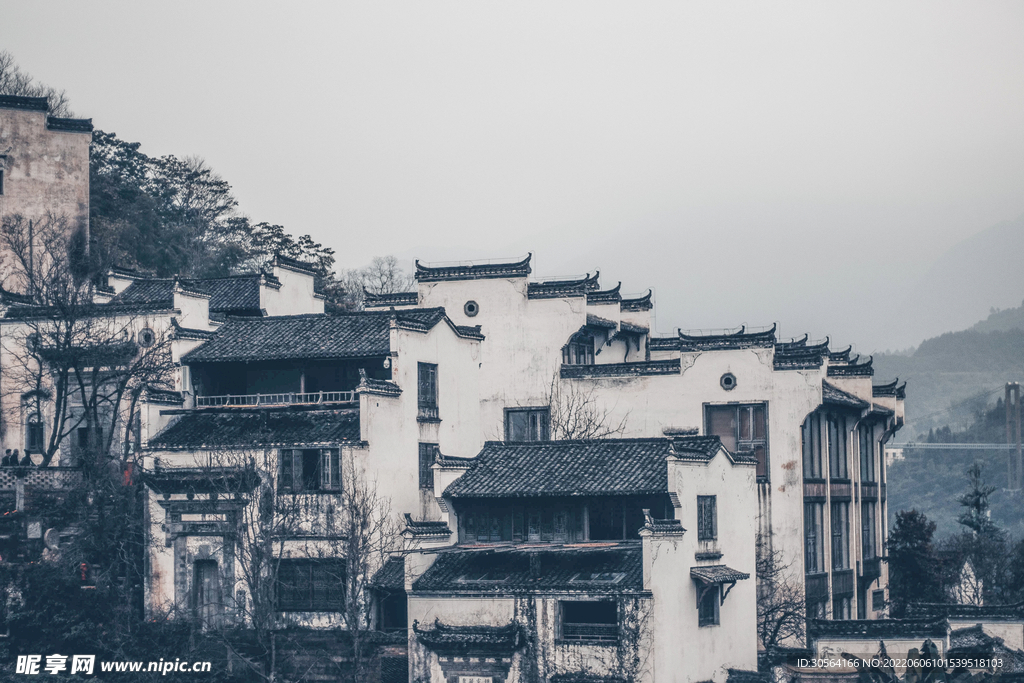 户外复古徽派建筑