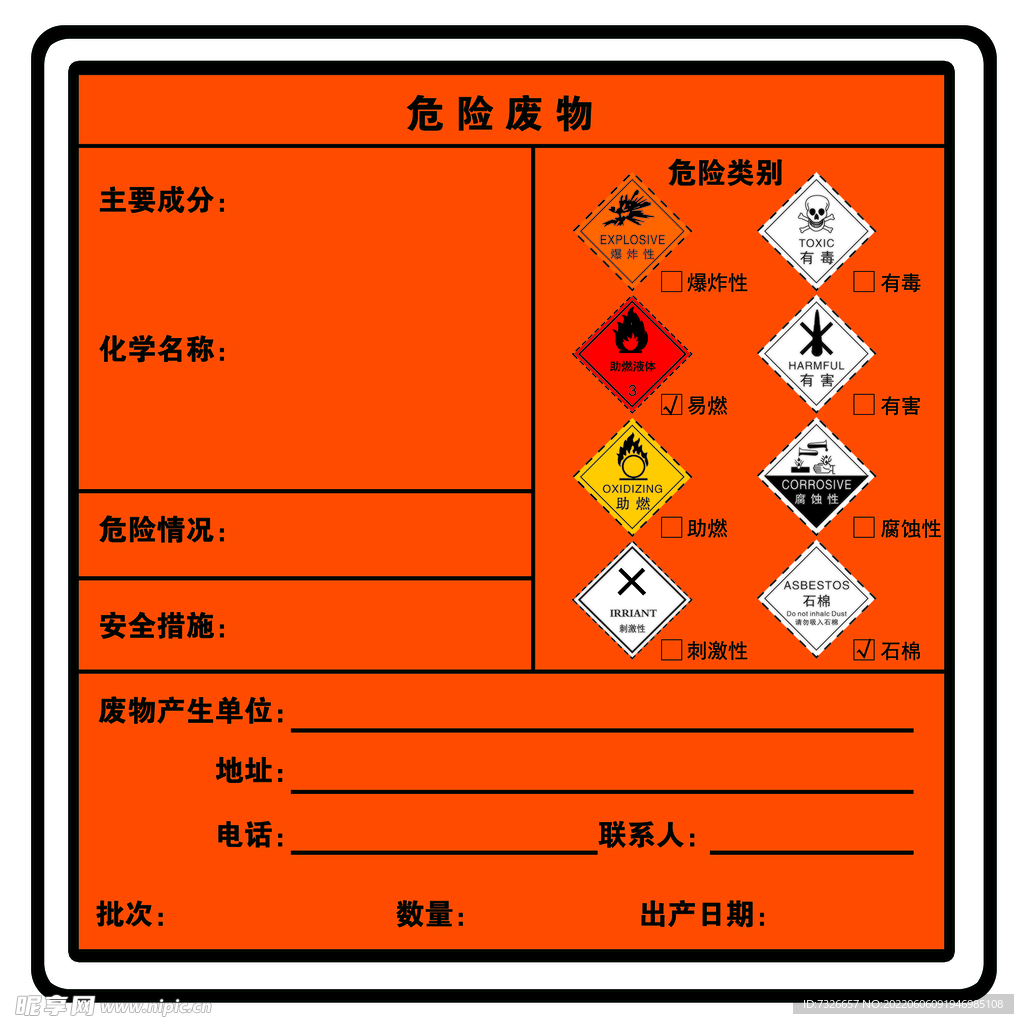 危险废物标识牌  危险类别