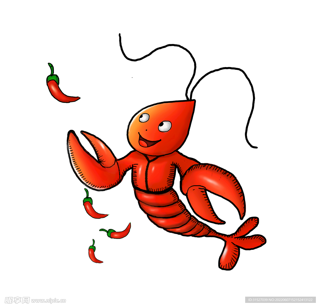 手绘红色龙虾插画