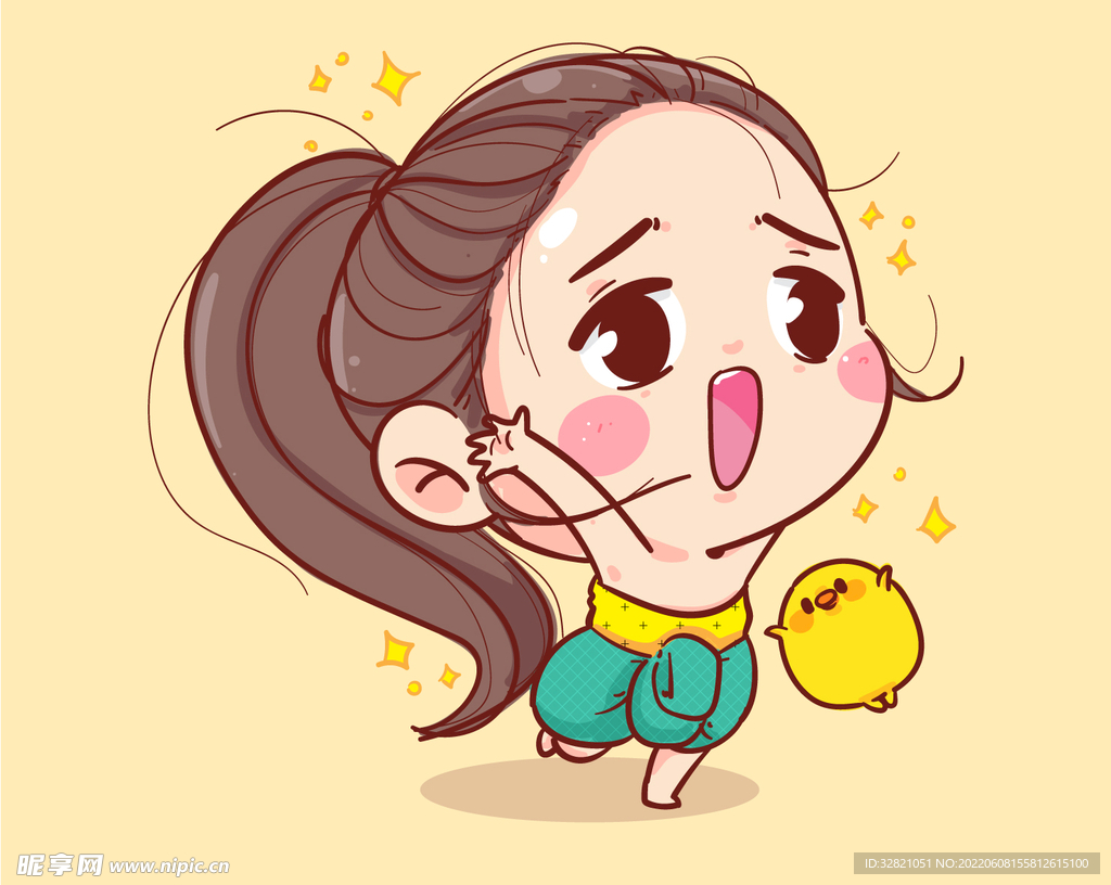 手绘可爱的卡通女孩