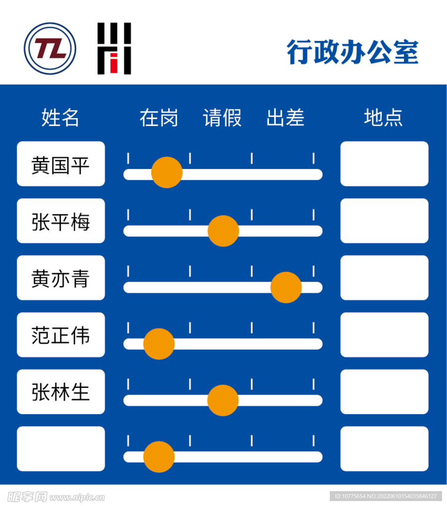 人员去向牌