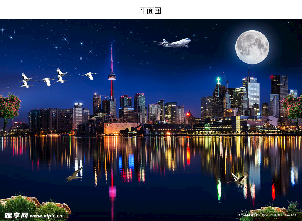 海边的城市夜景星空图片