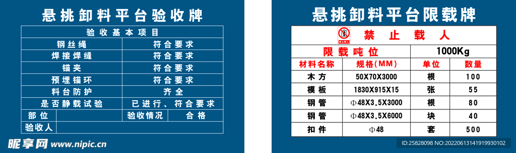 江西建工悬挑卸料平台验收牌