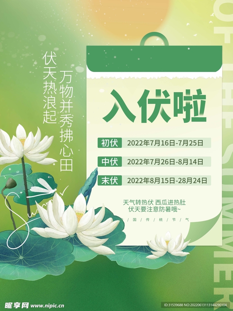 三伏日期传统节气节日养生海报
