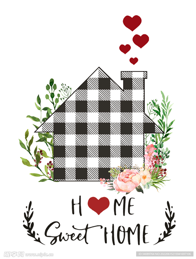 叶子 卡通房子 小清新树