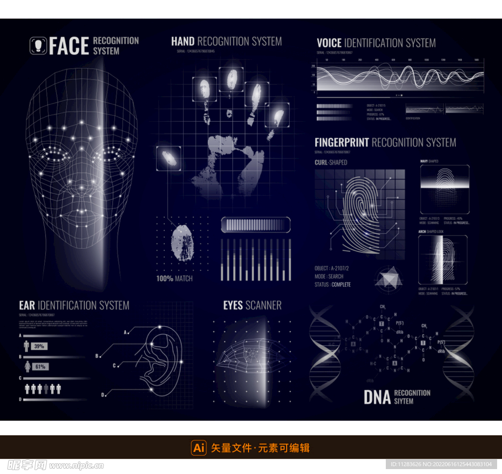 生物识别科技矢量素材