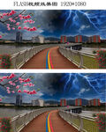 跨河大桥自然风景打雷下雨视频