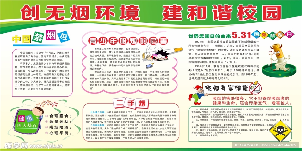 禁烟  无烟  校园  宣传栏