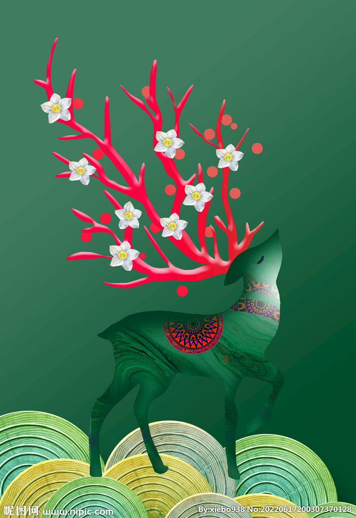 水彩麋鹿艺术挂画装饰画