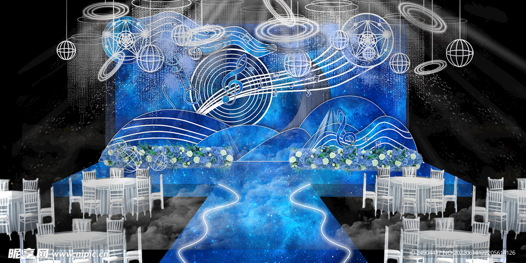 蓝色婚礼背景设计图